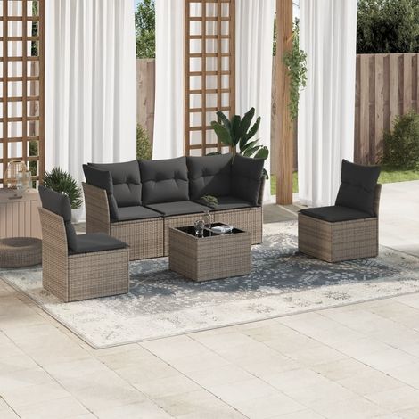Set de muebles de jardín 6 pzas y cojines ratán sintético gris vidaXL (1/3)