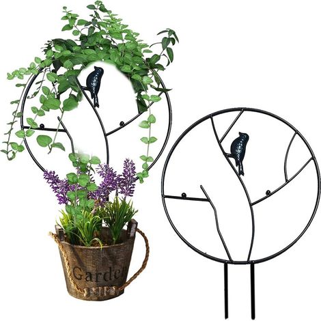 Support métallique pour plantes grimpantes, noir, diamètre 30 cm, structure décorative pour pots et aménagement paysager (1/5)