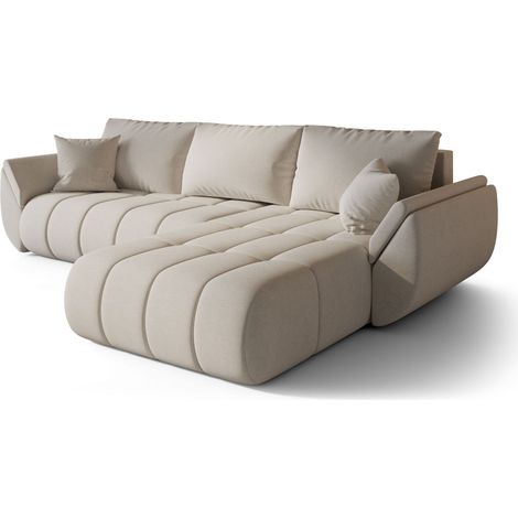 Canapé d’angle velours chenille convertible avec coffre ARCO angle droit-Beige clair-angle droit (1/5)