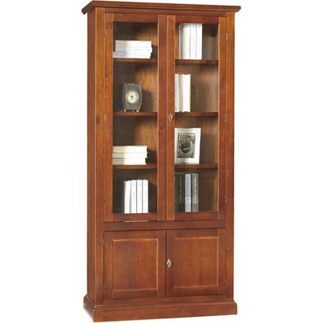 Libreria in legno 2 Ante in vetro Noce Arte Povera