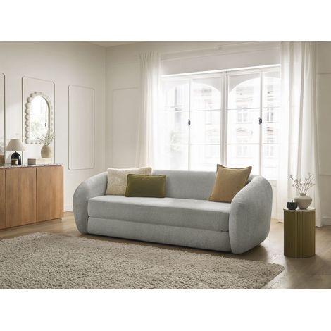 BOBOCHIC - Canapé droit convertible déplimousse NEYO tissu texturé   Gris clair (1/5)