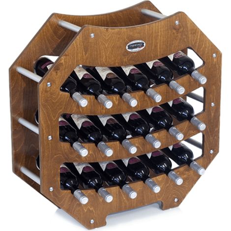 Cantinetta Portabottiglie in Legno Scaffale mobile per Bottiglie vino MADE IN ITALY mod. Ottagono  Noce B.18 L75 x P25 x 75H