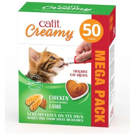 Catit Creamy Snacks Para Gatos de Pollo y Cordero - 50 Tubos x 10 g