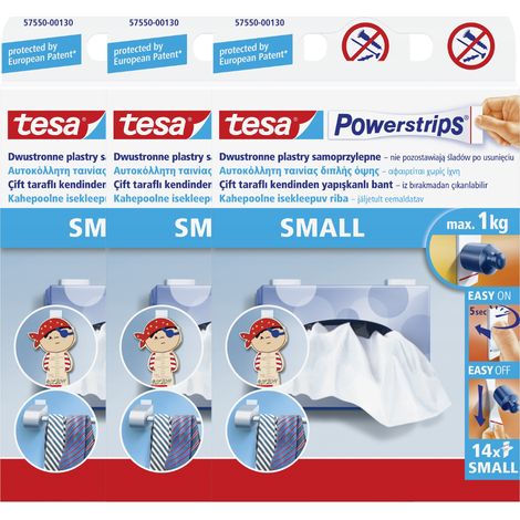 Strisce autoadesive TESA per montaggio a parete, piccole, fino a 1 kg, 14 pezzi x3