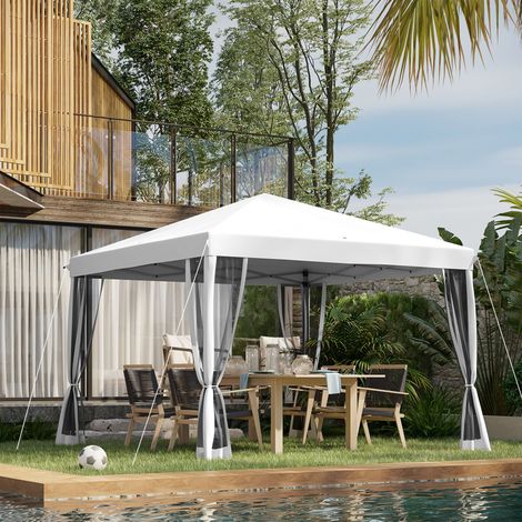 Gazebo pieghevole in stile coloniale, 3 x 3 m, con 4 zanzariere e borsa per il trasporto, colore crema.