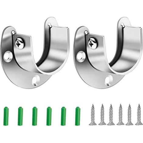 Lot de 2 supports de tringle à bride, embouts de fixation pour tringle d'armoire, douilles en acier inoxydable pour rideau de douche (28 mm / 1,1 pouce)