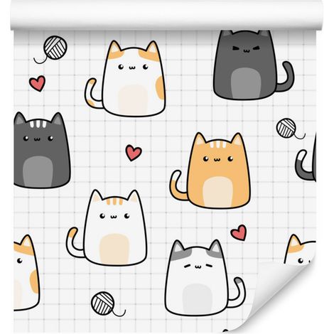Papier peint Chatons et Cœurs pour Salon et Chambre 50x1000 cm (1/5)