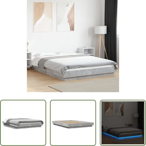 LED - Bettgestell mit LED Betongrau 135x190 cm Holzwerkstoff (1/5)