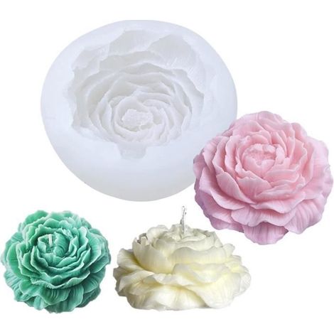 Moule bougie en silicone, 3D DIY pivoine Moule à bougies Pour cire, bougies parfums, chocolat, savons pour cadeau fait à la main (1/4)