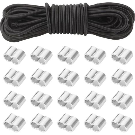 Cordon Élastique 8 mm x 10 m avec 20 Clips, Corde D'extension en Caoutchouc Noir pour Bâches de Remorque, Camping, Bâches de Voile (1/5)