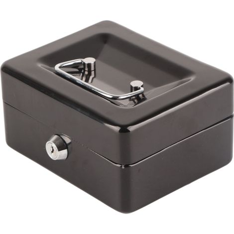 Tirelire en métal à 6 compartiments, haute sécurité, avec plateau à monnaie et serrure à clé, pour la maison et le bureau, noire (1/5)