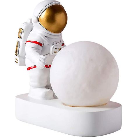 Veilleuse Lune, Lampe de chevet Astronaute, Figurine Astronaute, Lampe de chevet décorative en résine, Ornement de bureau (doré) (1/5)