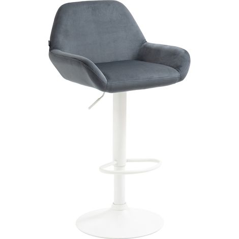 Taburete de bar x1 en terciopelo acolchado gris oscuro, base de trompeta de metal blanco mate TDB10411