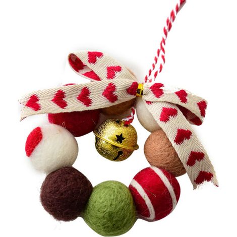 Couronne de Noël miniature en feutre faite à la main, ornée de clochettes et de nœuds, décoration de Noël à faire soi-même, décoration festive pour la maison. (1/4)
