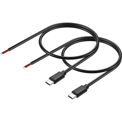 USB C à 2-broches câble de fil nu 5V / 3A Type fiche mâle broches d'alimentation à extrémité ouverte (1/5)