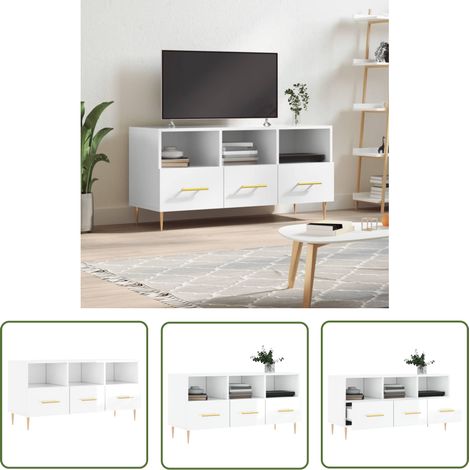 The Living Store TV-Schrank Hochglanz-Weiß 102x36x50 cm Holzwerkstoff - TV Schrank - Fernsehtisch - Holzwerkstoff - Weiß - Wohnzimmermöbel (1/5)