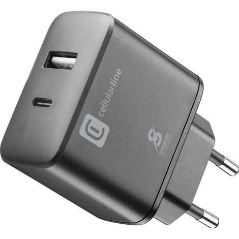 Cellularline ACHSMUSB2PD25WK Ladegerät für Mobilgeräte Schwarz Indoor
