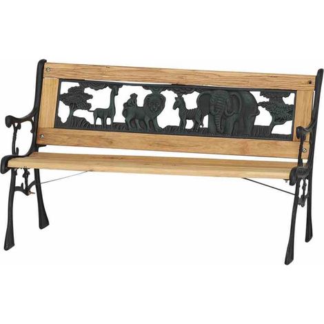 Kindergussbank Zoo-Park Gestell Eisen antik-grün, Fläche Hartholz natur, 41x84x52,5 cm (1/5)