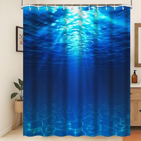 Océan Rideau de douche Eau Vacances d'été Plage Piscine Mer Paysage Lavable en machine Tissu imperméable 180 x 180 cm (1/5)