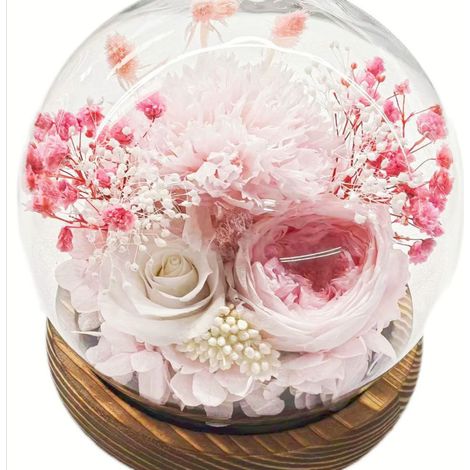 Caja de regalo con flores preservadas: cúpula de cristal esférica con tira de LED integrada un regalo práctico para cumpleaños y San Valentín. Estilo 5