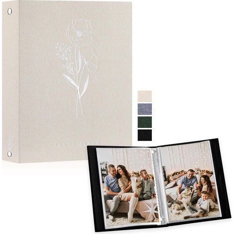 Album Photo A5 Petit Format 50 Pochette, Lin Tissu Album pour Vertical Photos Beige (1/5)