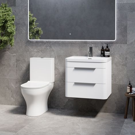 Oslo Gloss White 1150mm Wall Mounted Vanity and Jubilee Toilet Suite with Fina Basin - 1150mm - Gunmetal Grey 300mm Finger Pull