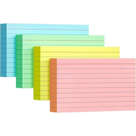 50 Paquets Fiches bristol, 200 unités, 7,6x12,7 cm, papier cartonné 180g, lignées, 4 couleurs, bureau école maison (1/5)