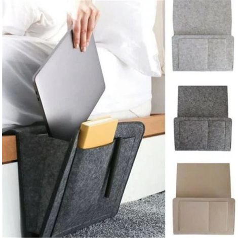Sac de Rangement de Chevet - Organisateur Suspendu avec 5 Poches - Pour Lit Canapé Bureau - Gris - 32 x 20 x 10 cm - 1 Pièce (1/4)