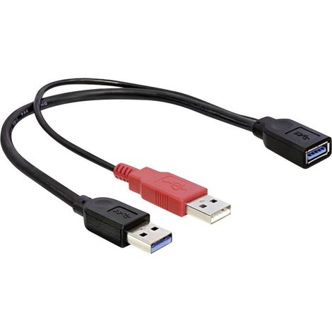 Delock Câble USB USB 3.2 Gen1 USB-A mâle, USB-A femelle 0.30 m noir contacts dorés, certifié UL 8317 (1/3)