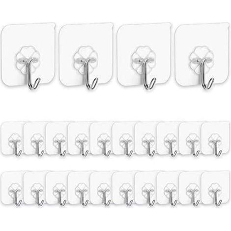 Lntyq Crochets adhésifs pour cuisine - Lot de 24 crochets adhésifs sans clous avec crochets en acier inoxydable Crochets de plafond de salle de bain réutilisables (1/4)