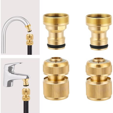 Ensemble de 4 raccords de tuyau en laiton, raccords rapides 1/2 pouce - Raccords pour robinet de jardin et tuyaux pour la réparation et l'extension de l'eau (1/5)