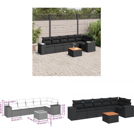 7-tlg. Garten-Sofagarnitur mit Kissen Schwarz Poly Rattan - Gartensorte - Gartenmöbel Set - PE-Rattan Möbel - Outdoor Lounge - Esstischset - Home & Living (1/3)