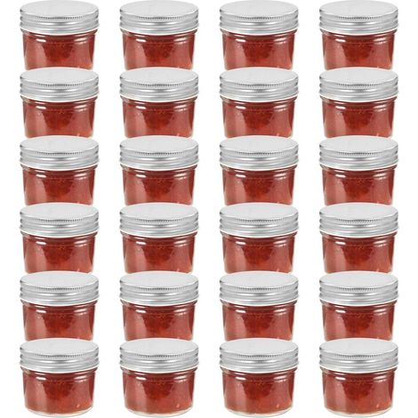 24 pcs Pots à confiture avec couvercles argentés Verre 110 ml (1/5)