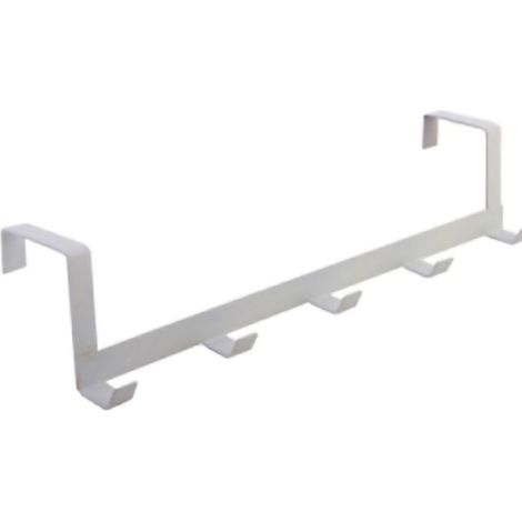 Porte Porte-Hanger Organisateur à 5 Crochets Sans Perçage pour Sacs Chapeaux Serviettes Porte-Robe Mural Blanc Surcharge de Iron - 29x7.5x6.3cm (1/4)