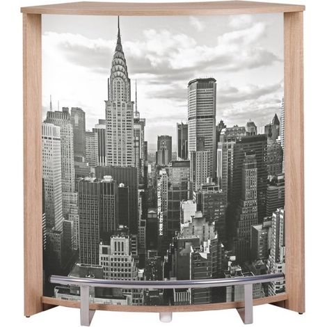 Comptoir de bar bois clair et imprimé New York Snack 96cm (1/2)