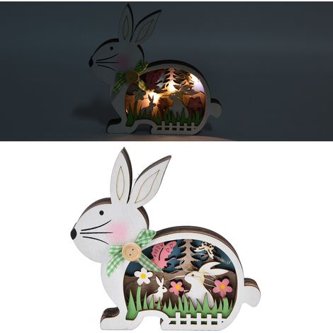 Décoration de Pâques en bois en forme de lapin avec LED, luminaire lapin mignon, décoration intérieure et extérieure pour table ou bureau. (1/5)