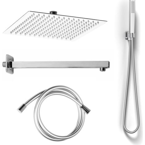 Kit soffione doccino braccio doccia inox quadrato 1 getto mod. Slim
