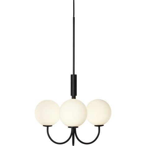 Ballon Globe Suspension Plafonnier Noir, Verre Opale 3x G9