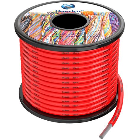 2.0mm² 14awg Fils électriques en Silicone Couleur Rouge 10 Mètres Cable fil de cuivre étamé multibrins Résistant à Haute Température