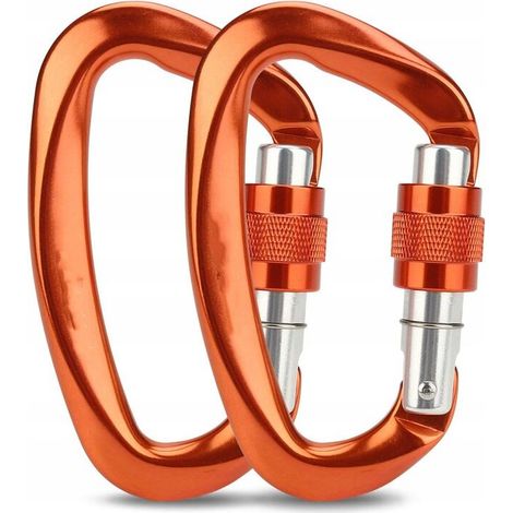 2 pièces de mousqueton en aluminium d'aviation en forme de D mousqueton boucle hamac boucle de sécurité crochet à ressort crochet en aluminium boucle de sécurité simple crochet, 12KN orange (1/5)