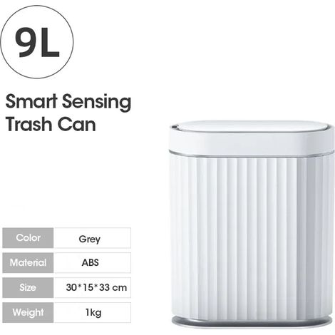 Poubelle intelligente (9 L, grise, à piles), capteur électronique automatique, idéale pour la maison, la cuisine et la salle de bain.