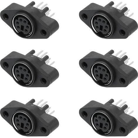 JSSEVN - Paquete de 6 conectores hembra mini DIN S-Video de 6 pines, adaptador de montaje en panel para conector de audio/señal, negro (1/5)