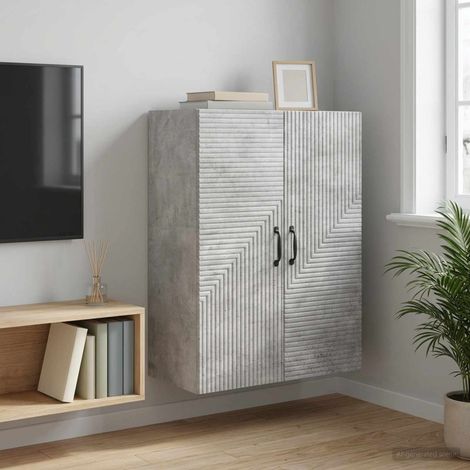 Armoire murale 2 portes en bois d’ingénierie, gris béton, 66 x 34,5 x 90 cm - PANGIVO (1/5)