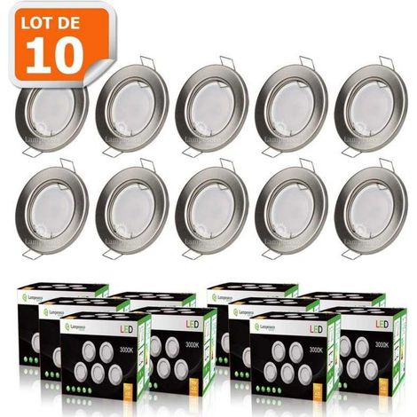 Lampesecoenergie – Lot de 10 spots encastrables led GU10 5W blanc chaud – Alu brossé – Angle de diffusion 120° – Pour intérieur IP20 (1/7)