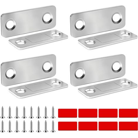 3mm Ultra Mince Aimant Porte Placard, avec 16 Vis, 4 Pairs Loquet Magnétique Puissant avec Trous de Vis, Acier Inoxydable Antirouille, Auto-adhésif, pour Armoire, Tiroir, Porte Coulissant (1/5)