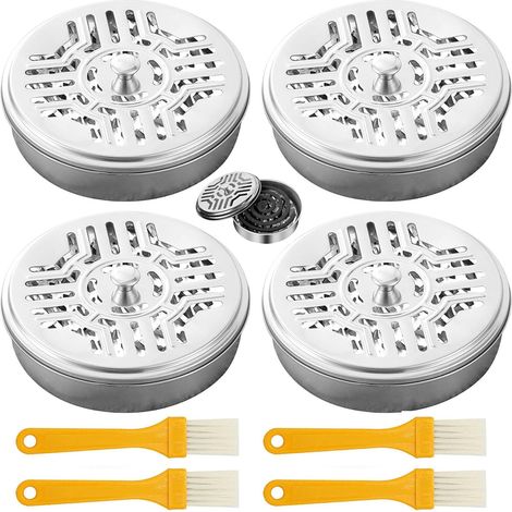Support Bobine Moustique - Lot de 4 - Acier Galvanisé - Boîte Portable Anti-insectes - Pour Maison et Camping - Argent 15,5x14x5cm (1/5)