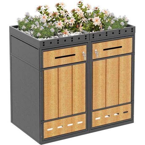 Coffre-poubelle avec toit végétalisé, caisson pour poubelle de 120 à 240 litres, meuble pour poubelle, boîte à poubelle (1/5)