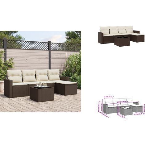 6-tlg. Garten-Sofagarnitur mit Kissen Braun Poly Rattan - Garten Sofagarnitur - Garten Sofagarnituren - Outdoor Sofagarnitur - Sofagarnitur Terrasse (1/3)
