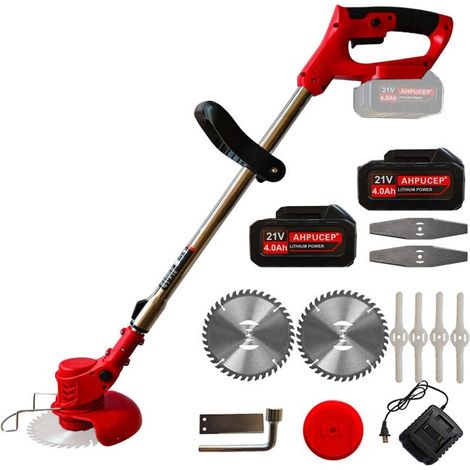 Tondeuse Gazon Électrique Sans Fil 21V 2 Batteries,Rechargeable Portable Pliable-Débroussailleuse Jardin avec Tige Télescopique,Moteur Silencieux 650W (1/4)