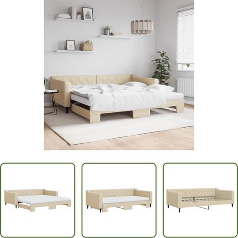 vidaXL Canapé transformable - Lit de jour avec gigogne et matelas crème 100x200 cm tissu (1/5)